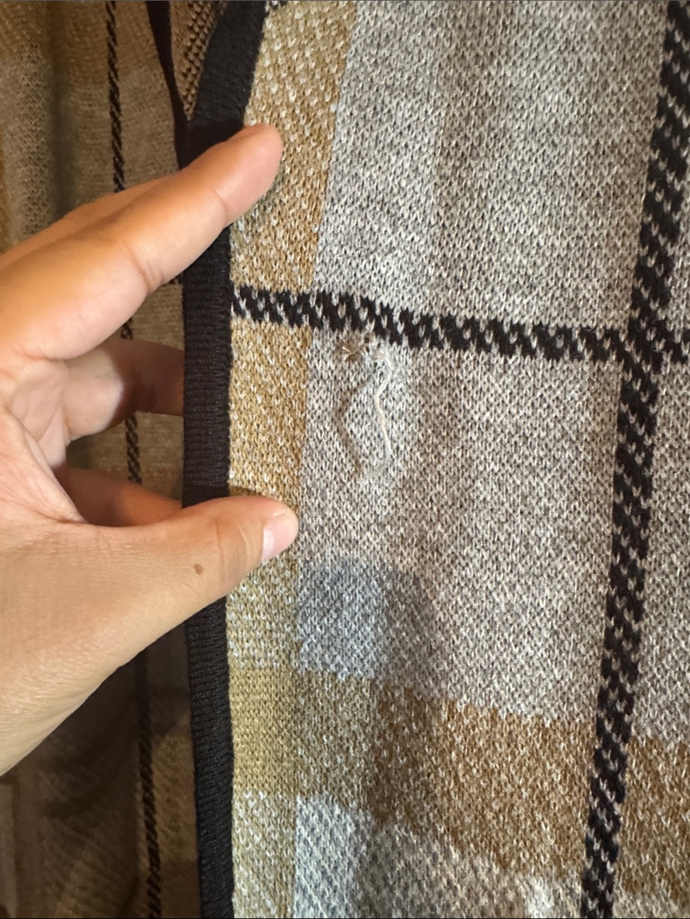 Anne Klein Beige and Black Open Front Plaid Long Cardigan Coat - Picture 3 of 5